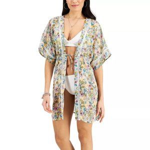 Miken Floral Printed Kimono Cover-Up Angora Lavender L